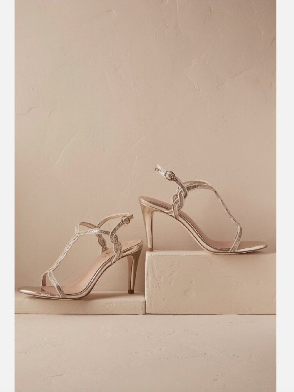 NEW Billy Ella Braided Gilt T-straps Heel size 8.5 MSRP: $170 BHLDN